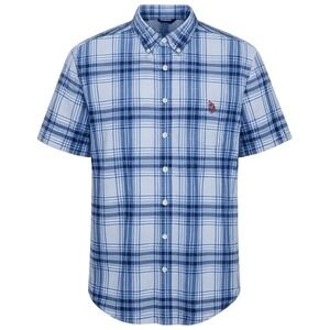 US Polo Assn Shirt Mens 2XL Blue Plaid Button Down Short Sleeve Stretch Cotton